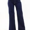Jean wide leg pata ancha parte delantera, color azul oscuro con faja moldeadora y calce colombiano que levanta la cola