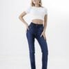 Jean azul localizado de mujer elastizado, tiro alto, talles 38 al 56.