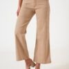Pantalón gabardina wide leg beige para mujer, tiro alto, pierna amplia recta y calce cómodo