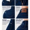 Detalles del jean clásico Flex Denim: bolsillo relojero, botón inoxidable, cierre premium, costuras y cintura reforzadas