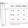 Tabla de talles del pantalón Wide Leg de gabardina simil corderoy de Flex Denim, talles S (36), M (40) y L (44), con medidas de cintura, cadera y largo total en centímetros.