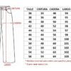 Tabla de talles Wide Leg Gabardina elastizado Flex Denim: talles 36 al 56, medidas de cintura, cadera, largo y tiro en cm